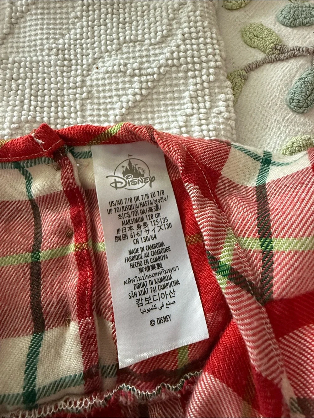 Disney Minnie Mouse Christmas Plaid Nightgown Red Green Girls Size 7/8 Holiday